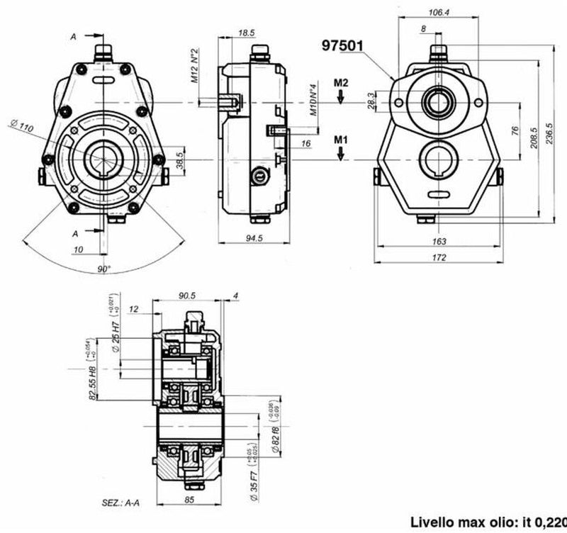 Riduttore gruppo 2 rapporto 3:1 per motori orbitali albero ø25mm da 18Kw